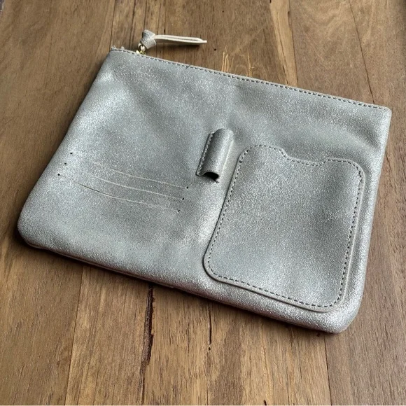 Anthropologie Leather Organizer Pouch Silver Glitter - Picture 3 of 15